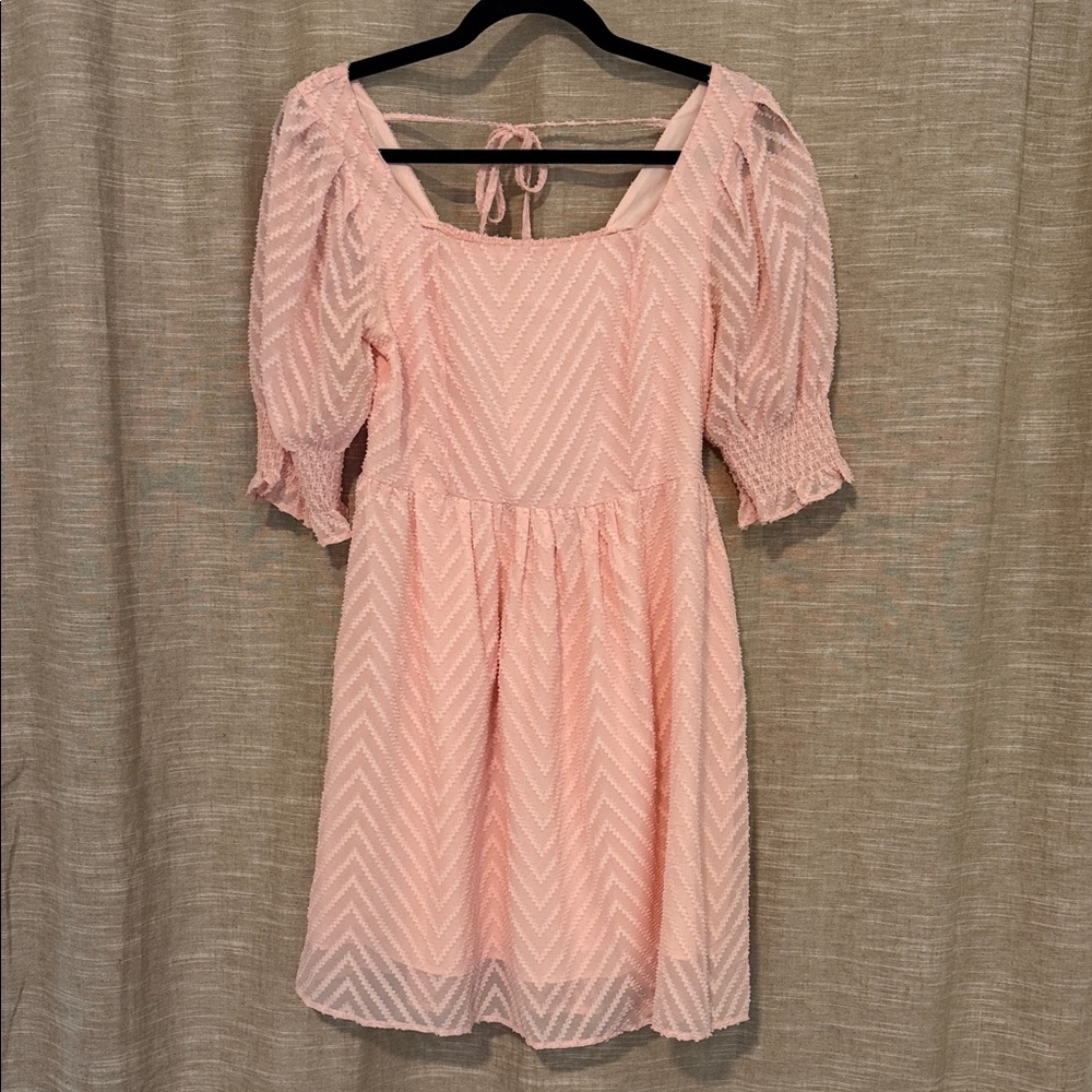 Light Pink Puff Sleeve Textured Dress